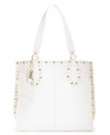 Add some edge to any look with this daring studded style from Carlos by Carlos Santana. Multi-size studs detail boarders of this spacious tote ideal for the girl on-the-go.