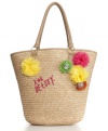 Now this is what we call flower power. Multicolored oversized flowers decorate this roomy straw tote from Betsey Johnson for a fun-in-the-sun look that will keep you smiling.