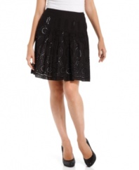 Black eyelet embroidery updates a classic a-line silhouette. Wear this ultra-feminine T Tahari petite skirt with your favorite pumps or flats.