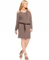 Show off a hint of skin in this slinky MICHAEL Michael Kors cold-shoulder plus size dress, accented by a belted waist.