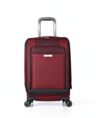 Travel on the luxurious side. Styled sleek and built smart, this carry-on glides on four 360º spinners that follow every twist and turn of travel. The graceful curves of the exterior hit to the sophistication of the fully-stocked & fully-lined interior, which features restraining straps, pockets and more.