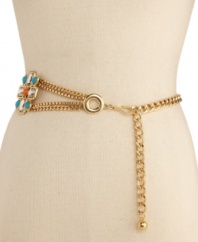 This charming chain belt from Kenneth Jay Lane brings an elegant touch to casual looks with colorful faux-gemstones.