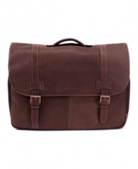 The guy on the go needs a bag that can keep up. This leather messenger from Kenneth Cole Reaction does the job with style to spare. Whether it's about business or pleasure, you'll get all the space you need, including a padded laptop pocket to help tote your tech stuff. Limited lifetime warranty.