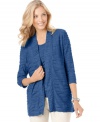 This textured cardigan from JM Collection features an open front for a laid-back look.  Pair it with the matching tank top to make a twinset!