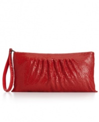 Outshine everyone on the dance floor with this glam design from BCBGMAXAZRIA. Sleek mesh covers this classic clutch silhouette for a look that will break hearts and take names.