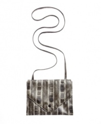 Take a walk on the wild side. This animal print crossbody from BCBGeneration adds just enough edge to any look with subtle earth tones and a long-drop silhouette.