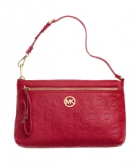 Girls on-the-go need a shot of fabulous with a little function mixed in, and this signature-embossed leather wristlet from MICHAEL Michael Kors is the obvious choice. Glammed up with an 18K gold inset logo and perfectly sized to stash keys, phone, lipstick and ID, it's the perfect companion on any outing.