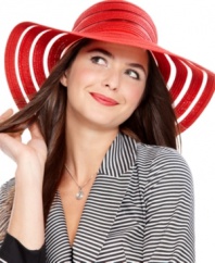 The sheerest stripes make for a delicate, feminine look. This stylish floppy hat from Nine West is a ladylike creation crafted from packable straw, for simple storage.