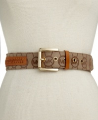 With rich braided leather detail, this MICHAEL Michael Kors belt showcases golden shimmer and logo love.