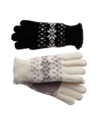 Let it snow. You'll be prepared for coziness with these chenille gloves by Isotner featuring a sweet snowflake pattern.