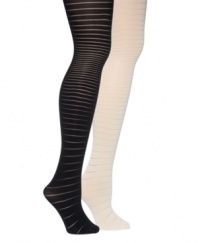 Classic opaque tight from DKNY with sheer horizontal stripes for a fresh and modern look.