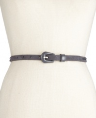 Covered in luxe suede, this skinny belt from Calvin Klein brings understated elegance.