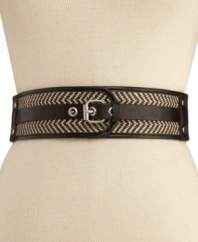 Get that vintage chic look with the trendy chevron design on this Style&co. belt -- complemented with straw and faux-leather trim.