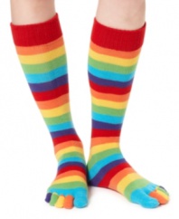 Every color of the rainbow and a home for each toe. Show off your sillier side with these knee-high tube socks by Hot Sox.
