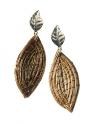 Through the use of indigenous fiber materials like buri and organic golden grass, found only in Brasil, Art da Terra creates handcrafted costume and fashion jewelry and handbags. The technique of intertwining golden grass, natural fibers and textiles into intricate designs by hand adds distinctive character to Art da Terra's creations. Own a piece of Brasil with these leaf shaped earrings made from golden straw found in the Amazon. Discover Brasil. The bold colors. The exotic scents. The sensual textures. The natural sensations. Only at Macy's.