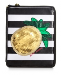 Be a stand-out with this statement iPad case from Betsey Johnson that'll get tech-savvy girls on-the-go some extra attention. A glam gold sequin pineapple adorns the front for fun, but the interior is all business with four elastic bands to keep your iPad safe and secure.