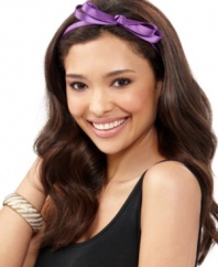 Put a bow on it for the perfect finishing touch! This darling headband features a colorful satin bow at the top.