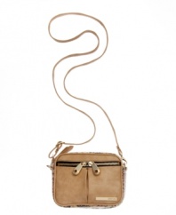 Throw on this casual crossbody and you're out the door. A take-anywhere design from Kenneth Cole Reaction featuring python print accents, gold-tone hardware and a unique double zip front pocket.