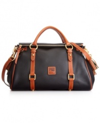 A classic satchel design with equestrian-inspired details is rendered in buttery-soft leather, lending elegant yet easygoing style to any ensemble. Features eye-catching details, such as decorative side tassels, accent buckles and custom hardware. The secure zip-top closure and plenty of internal pockets ensure your belongings stay safe and in place.
