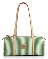 How sweet the stripes. Wear this adorable striped Dooney & Bourke barrel bag out on a warm summer night with your favorite sundress or casual summer-ready capris.