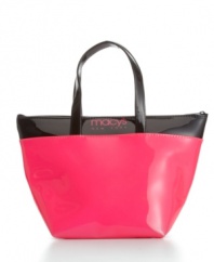 Tote your necessities in style with this adorable neon mini tote from Macy's. The color block design and shiny exterior put a fun twist on this classic silhouette.