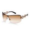 Look at this luxurious detail! It's no wonder Gucci was founded on the precepts of creativity and craftsmanship. With another Gucci best-seller, this rimless shield in brown stands out with it's meticulously detailed chain-linked metal sides. The brown gradient lenses offer full UVA/UVB protection.