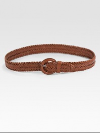 Woven leather comes together flawlessly with a smooth buckle for an unforgettable look.About 2 wideLeatherImported