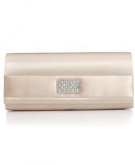 A simplistic design with just enough shine. This sleek clutch by Style&co. will tie together any evening ensemble with a slight overall sheen and sparkling front rhinestone plaque.