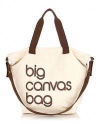 The signature Bloomingdale's Big Brown Bag has been reimagined as a tote in untreated, undyed, recyclable cotton canvas. Letters are hand-printed with non-toxic water-based ink. Double shoulder straps, longer detachable shoulder strap with snap closures, structured bottom. Top-zip closure with interior zip pocket that has Bloomingdales.com logo. Unlined.
