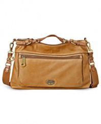 Just the right size for holding your day-to-day essentials, this ultra-functional satchel from Fossil is an absolute must-have. Buttery-soft leather is adorned with utilitarian-influenced details, while pockets inside and out keep you organized on-the-go.