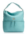 Two handy front pockets add zip to the distinctive Dillen II leather sac purse by Dooney & Bourke.