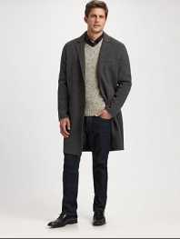 A cold weather essential that is well suited to layer over your office or formal attire, handsomely crafted in a luxurious wool and nylon blend for superior fit and comfort.Button-frontChest welt, waist flap pocketsRear ventAbout 38 from shoulder to hem90% wool/10% nylonDry cleanImported