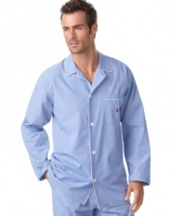 A preppy plaid pattern adorns this essential pajama top, rendered in smooth woven cotton for a light, comfortable fit.
