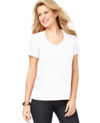 Karen Scott's petite V-neck top has a casual fit that never goes out of style. Ideal for layering, you can afford to buy more than one at this price!