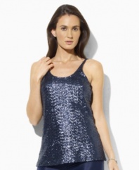 The slinky georgette petite camisole is designed with a sequined mesh overlay to lend glamour to an effortlessly sexy essential, from Lauren by Ralph Lauren. (Clearance)