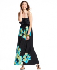 A bold floral print updates Style&co.'s petite ruffled maxi dress. Try it with embellished sandals for extra sparkle!