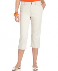 Double up with double buttons and a chic, straight cut from Style&co. These petite twill capris also feature tummy control for an extra-smooth silhouette! (Clearance)