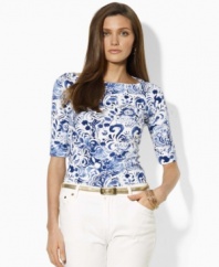 A chic boat neckline infuses the classic cotton petite tee with breezy, relaxed style from Lauren by Ralph Lauren.