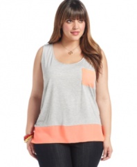 Flash your brights with Soprano's sleeveless plus size top, highlighted by neon detail!