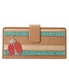 Stay organized with this carefree ladybug wallet by Fossil. With perforated stripe detailing, easy access snap closure and adorable ladybug patch, this earthy-chic style will keep a smile on your face.