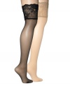 On-the-move romance, by DKNY: silky smooth thigh-highs in a sexy sheer with a stay-in-place lace top.