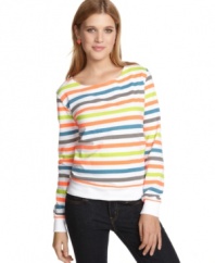 A crochet inset at the back adds cool, artisanal flavor this striped and comfy sweatshirt from LA Kitty!