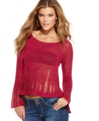Rock out in this shredded, bell sleeve sweater from Jessica Simpson for a fashion-forward look that's girl, deconstructed!
