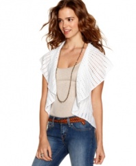 An oversized shawl collar expands like butterfly wings on this open knit vest from Dolled Up -- a cool layer for warm days!
