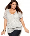 Lace up your style this spring with INC's short sleeve plus size peasant top, finished by smocked hem.