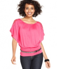 Doll-up in a top from BCX that sports a comfy-cute blouson fit -- and sleeves that's got that super lace!