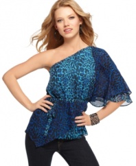 One-shoulder style plus an audacious animal print equal this sultry, night-out top from Rampage!
