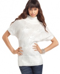 An instant classic with your favorite jeans, this charming cotton sweater from Baby Phat mixes a traditional cable knit with allover silver foil detail, creating a shimmery shine that speaks for itself.