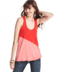 Be the new kid on the color block with this racerback tank from Fire -- a trend-forward top for laid back days!
