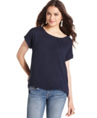Cuffed sleeves plus an exposed zipper at the back give this basic top from Pink Rose a chic and laid-back vibe!